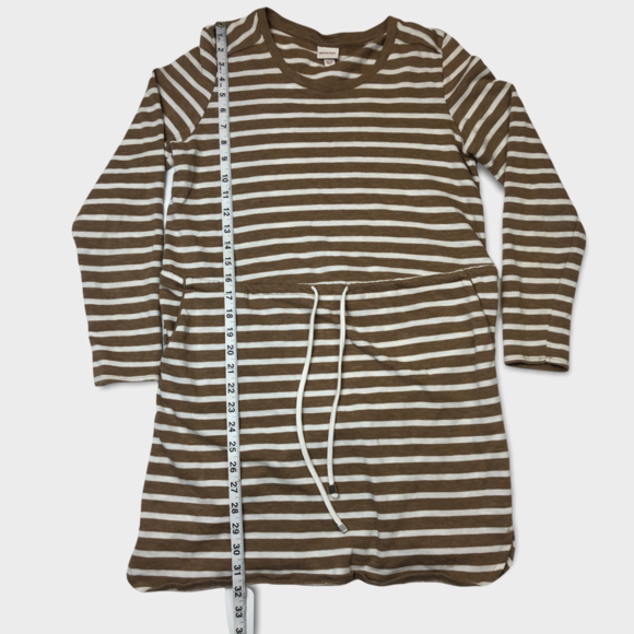 Merona Brown & White Stripe Long Sleeve Drawstring Sweater Dress Size Medium - Picture 2 of 4